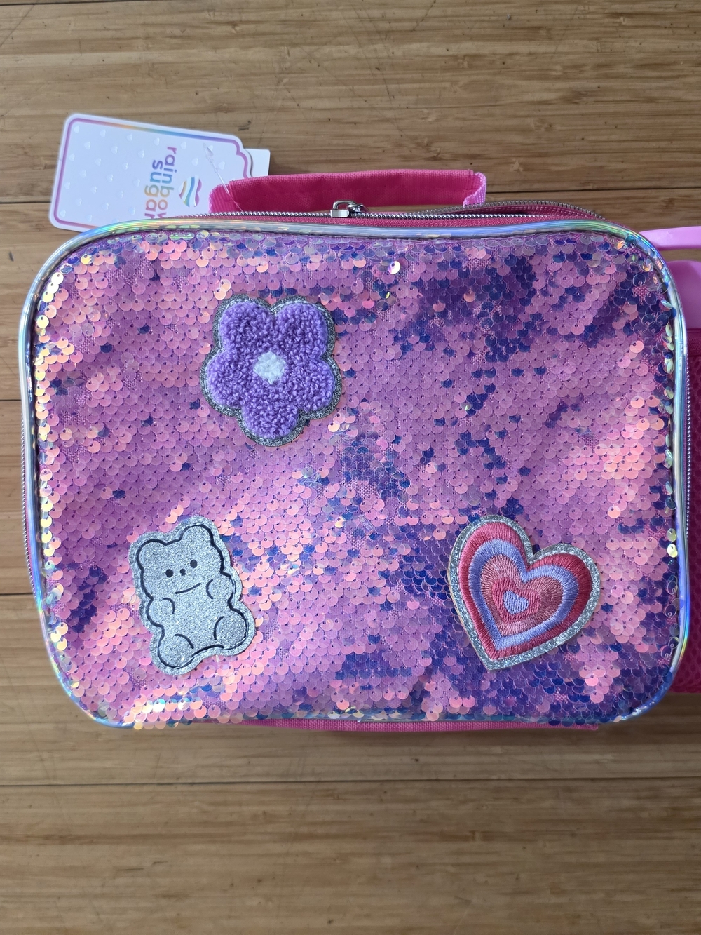 Girls Pink Sequin Lunch Bag with Patches